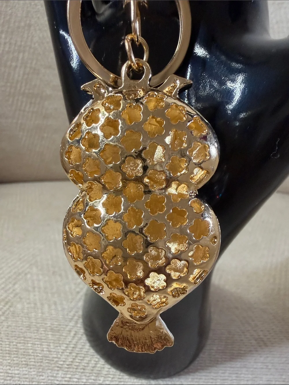 Gold-Tone Owl Keychain Bag Charm in White and Gold